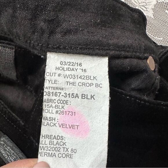 7 For All Mankind Eddie  Straight Crop Black Velvet Jean - Picture 9 of 13